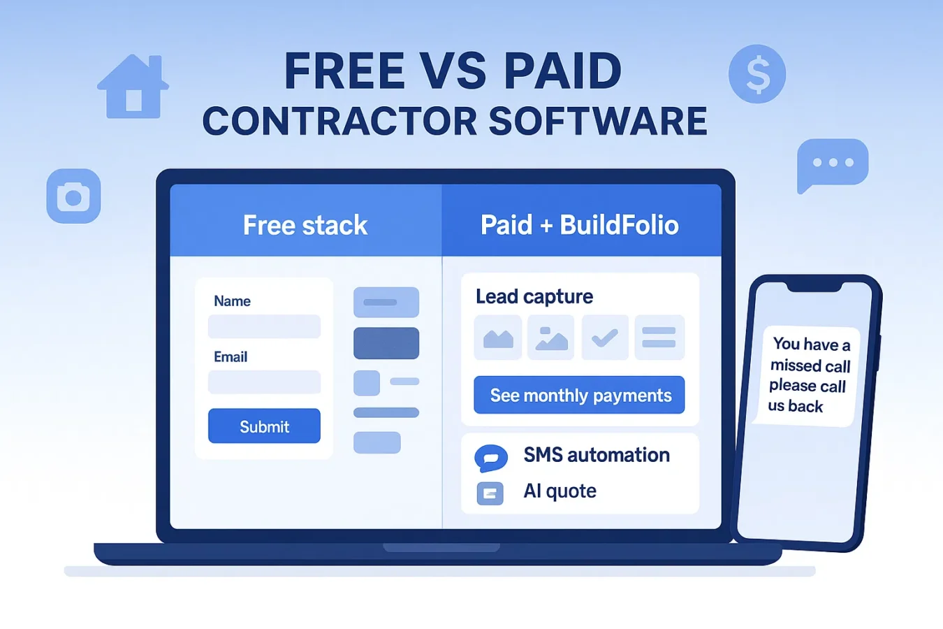Free vs paid contractor software comparison dashboard for contractors — BuildFolio vs other tools
