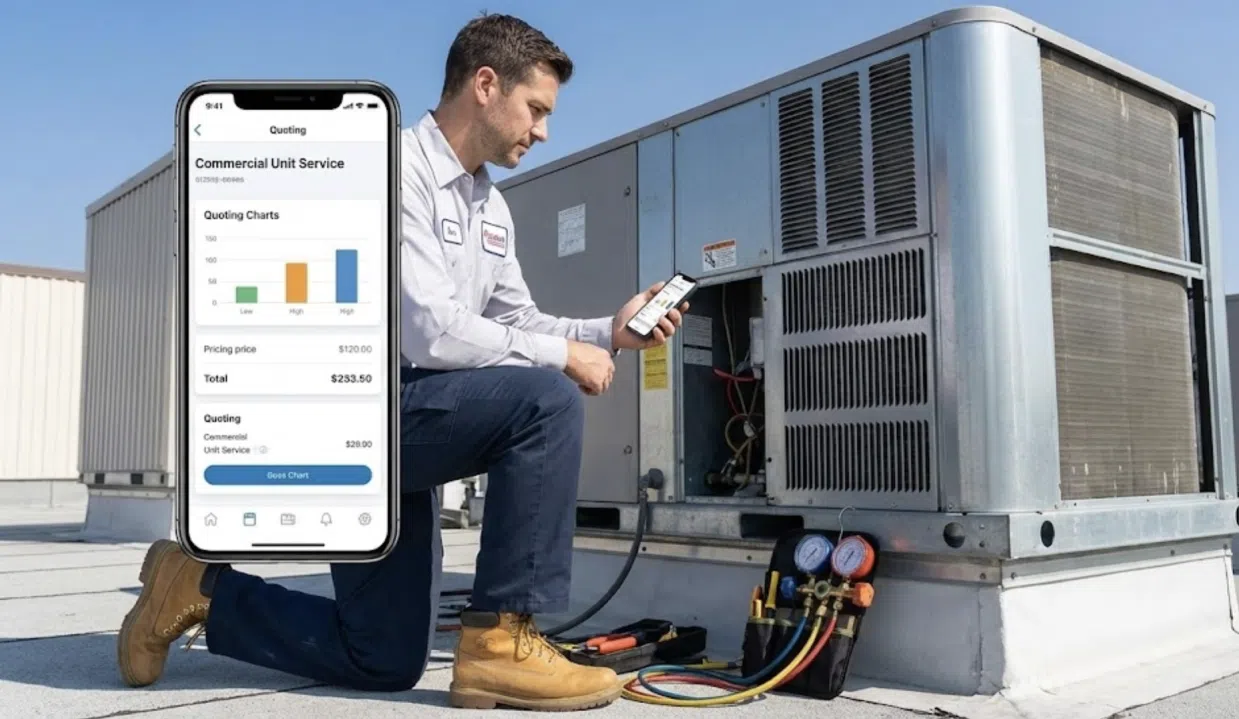 HVAC contractor creating professional quote on mobile device