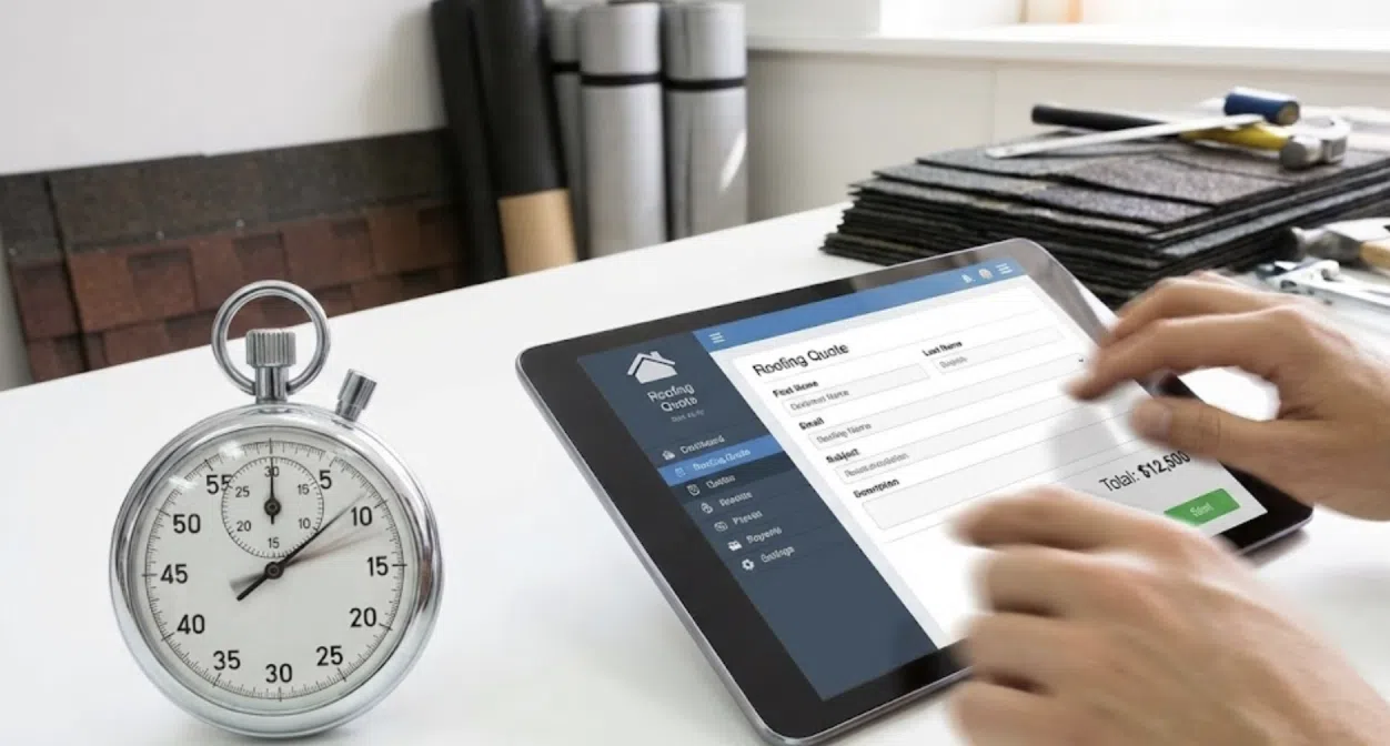 Quick 5-minute roofing quote being created on tablet