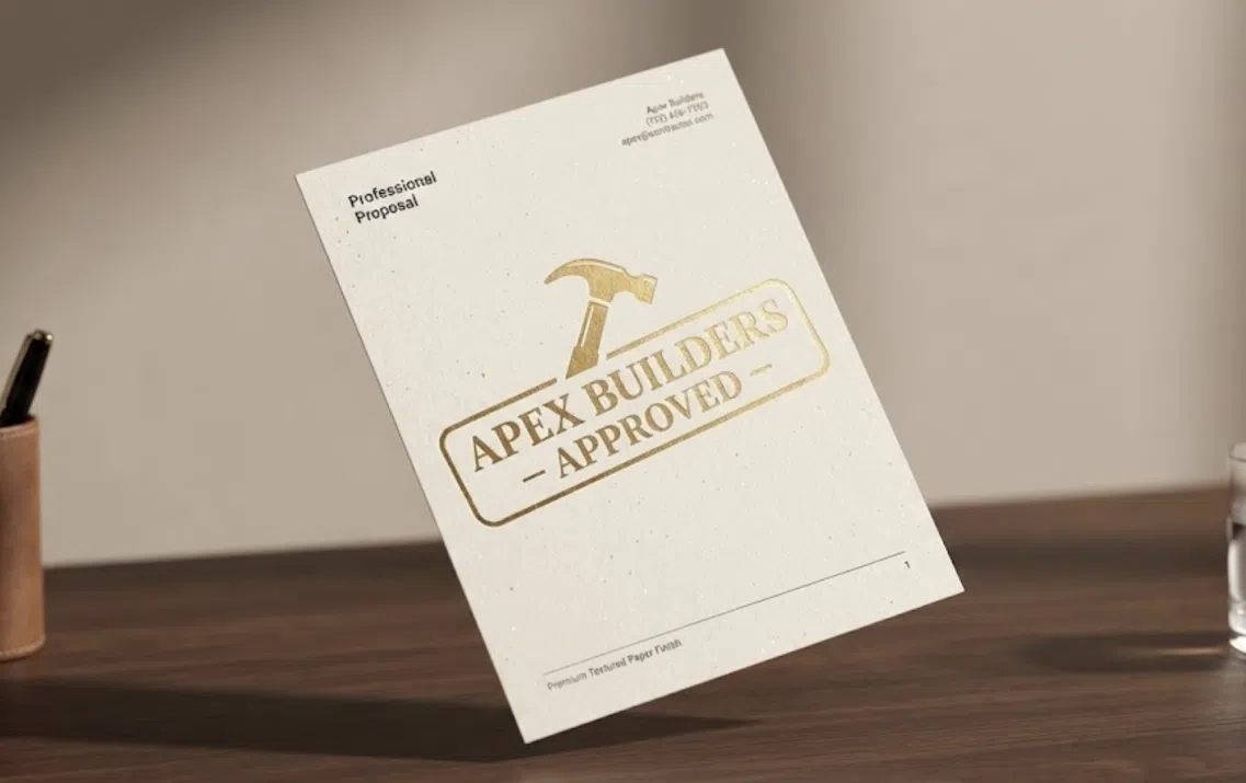 Professional contractor proposal document with approval stamp