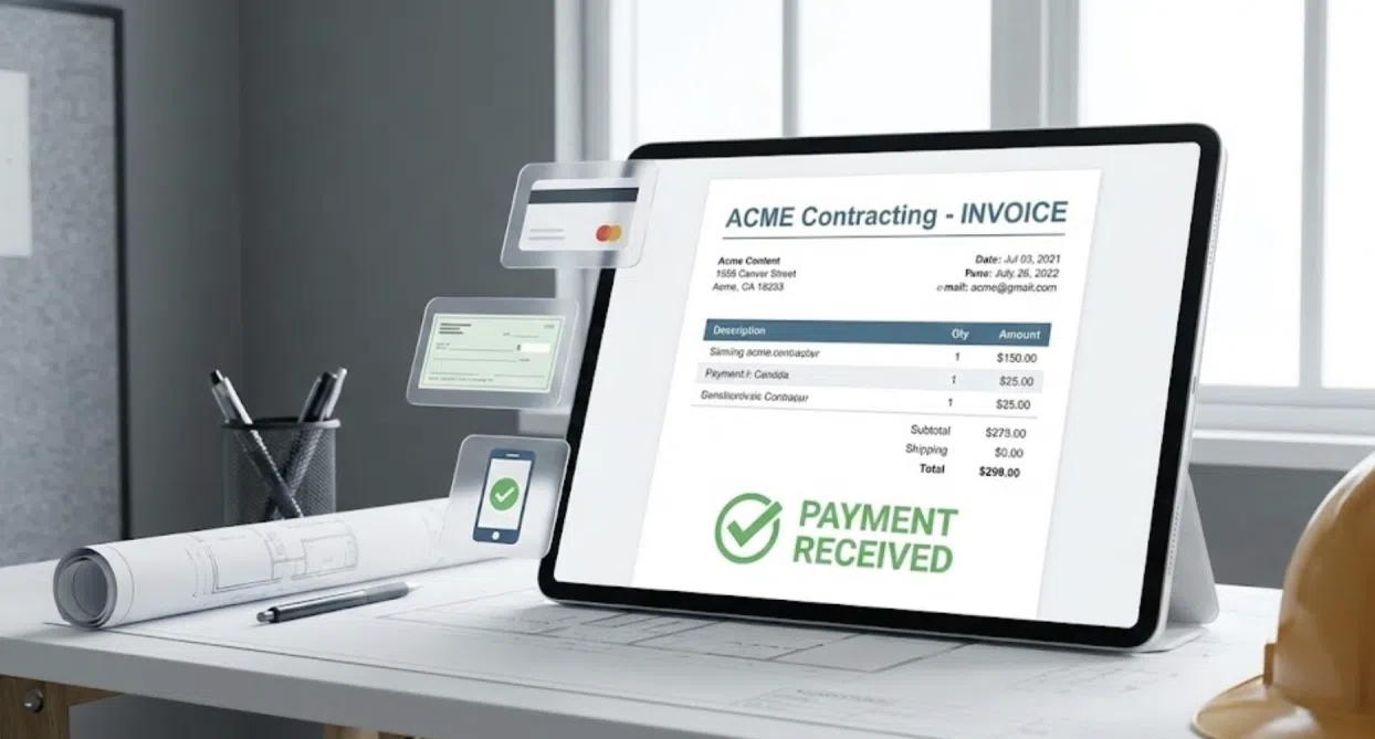 Professional contractor invoice with multiple payment options